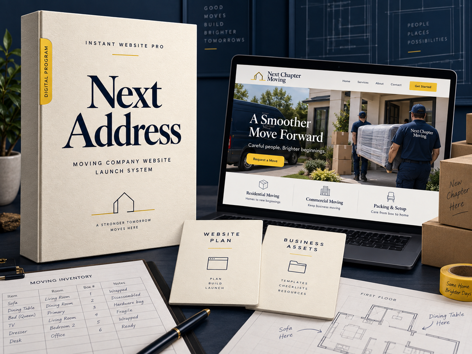 Next Address by Instant Website Pro. Moving Company digital website program cover.
