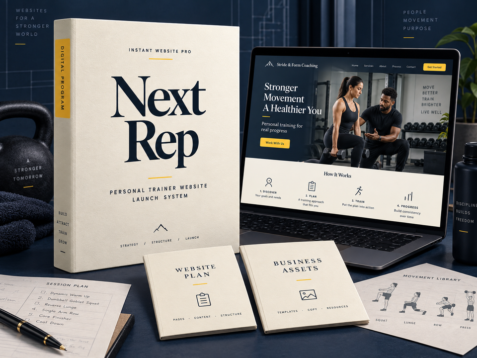 Next Rep by Instant Website Pro. Personal Trainer digital website program cover.