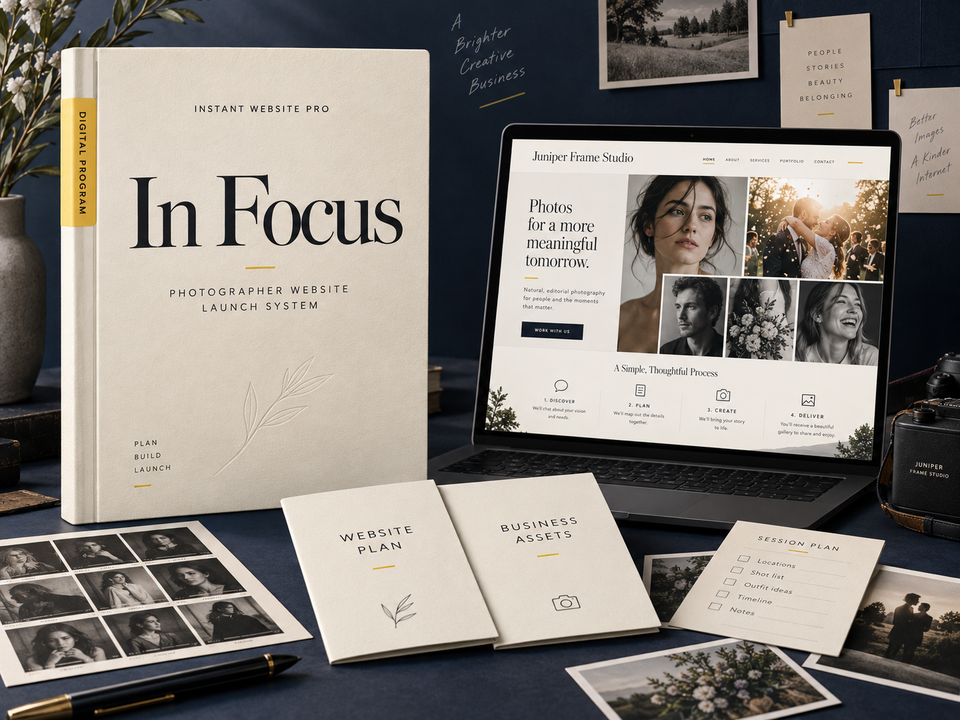 In Focus by Instant Website Pro. Photographer digital website program cover.