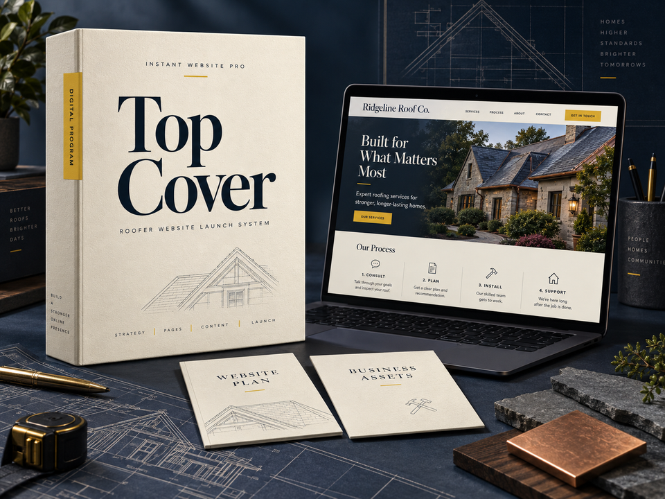 Top Cover by Instant Website Pro. Roofer digital website program cover.
