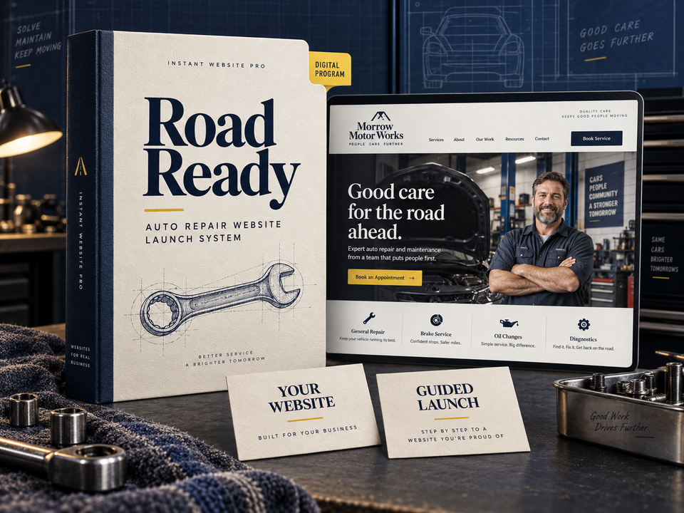 Instant Website Pro Road Ready digital program cover for Auto Repair
